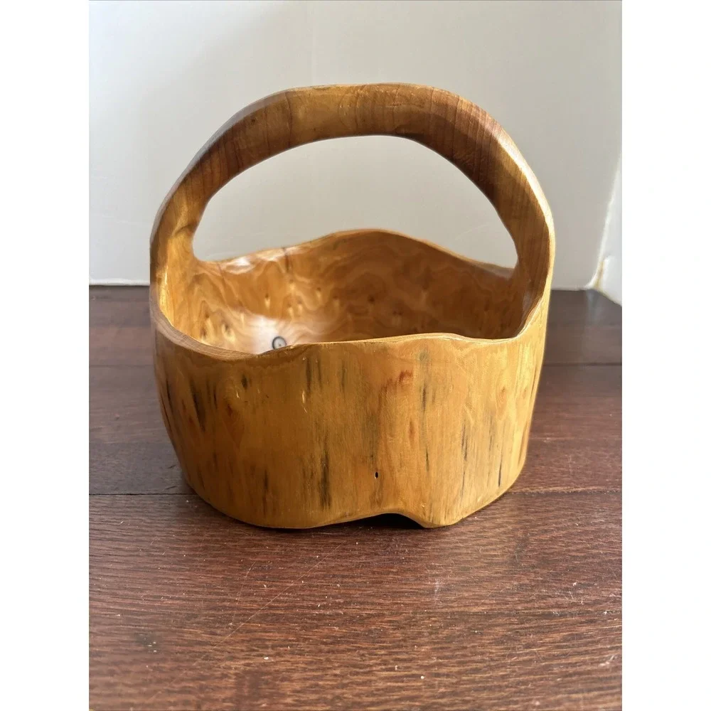 Hand Carved Burl Wood Basket Bowl‎ Knotted Centerpiece 8x8x7 Farmhouse Primitive